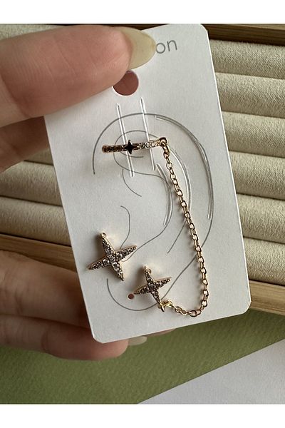 ringbox Gold 3-Piece Dangle - North Star Earcuff Earring Set