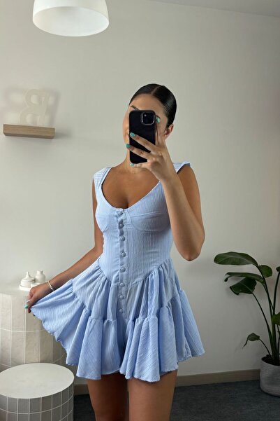 Hello Düğme Detaylı Şort Tulum Elbise