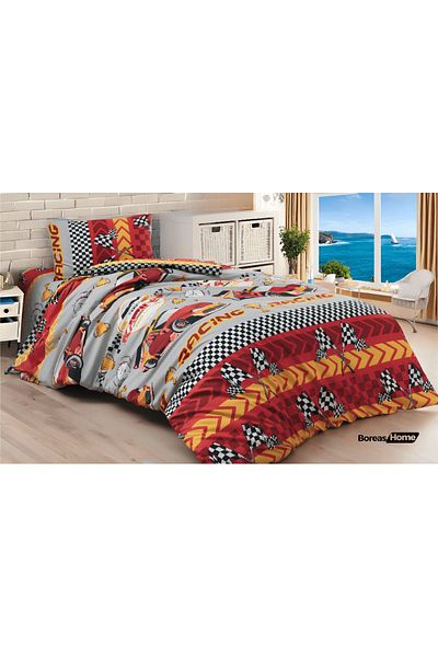 Boreas Home طقم غطاء لحاف فردي من القطن الأحمر - غطاء وسادة واحد بدون ملاءات