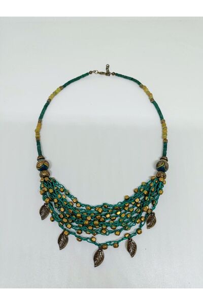 mama india alaçatı Ethnic Design Crocheted Leaf Figured Authentic Bohemian Short Necklace No:30