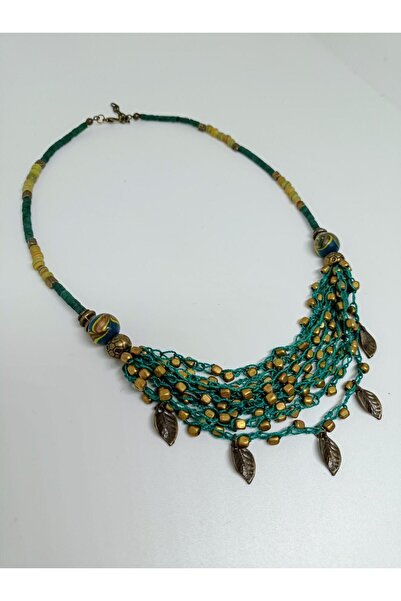 mama india alaçatı Etnik Tasarım Tığ İşi Yaprak Figürlü Otantik Bohem Kısa Ko...