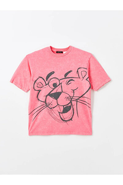 LC Waikiki LCW Vision - Pink Panther Print Oversize Damen T-Shirt, Rundhals, kurze Ärmel