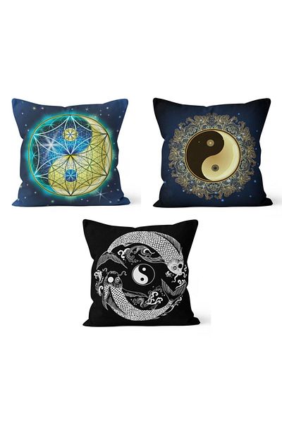 PASAJ HOME Ks-161 Double Sided Printed Yin Yang Patterned 3-Piece Throw Pillow Cover