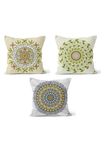 PASAJ HOME Ks-142 Double Sided Printed Mandala Patterned 3-Piece Throw Pillow Cover