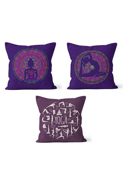 PASAJ HOME Ks-167 Double Sided Printed Yoga Patterned 3-Piece Throw Pillow Cover