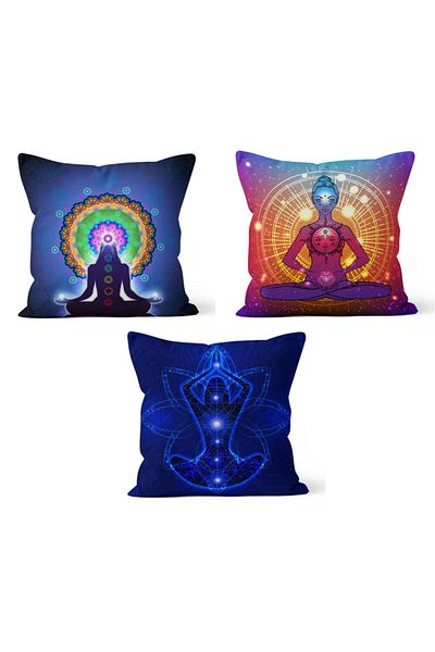 PASAJ HOME Ks-169 3-Piece Yoga Patterned Double Sided Throw Pillow Cover