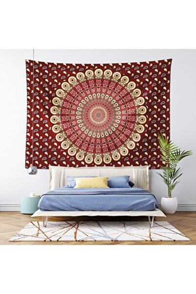 PASAJ HOME Bordo Bohem Mandala Duvar Örtüsü