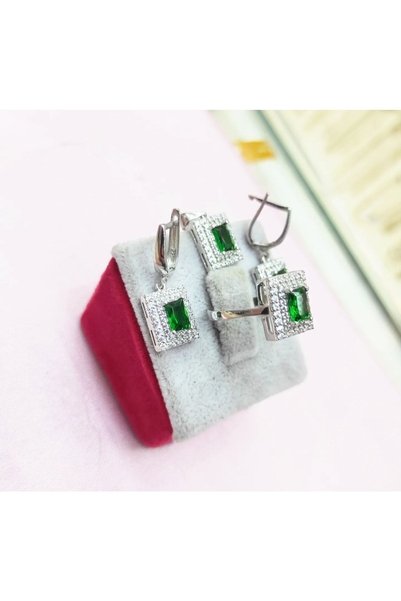 Oriental Kuyumculuk Jewellery Gümüş Dikdörtgen Zümrüt Set Takım