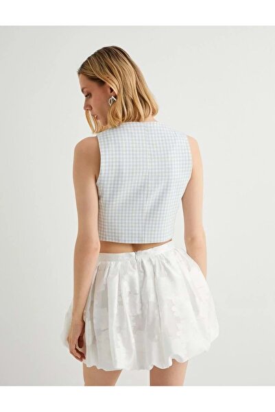 Koton Tuba Unusal modrá kostkovaná dvouřadá plodinová vesta - zapínaná 4SAK20115UW