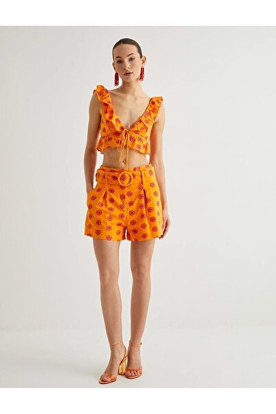 Koton X - Kemerli İşlemeli Mini Şort 4SAK40472PW Pembe Desenli