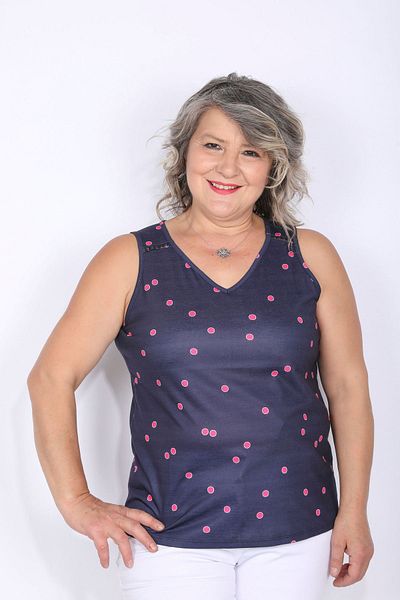 Hitit Butik Navy Blue Polka Dot Pink Tank Top