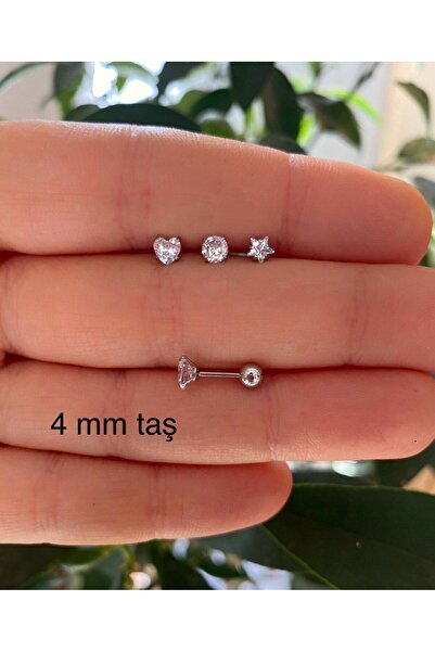Arescollection CERRAHİ ÇELİK PASLANMAZ ZİRKON TAŞLI 3 LÜ PİERCİNG KÜPE SET