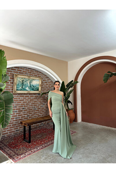 Sindimoda Ewo Kuyruklu Tek Omuz Abiye Saks Mavisi