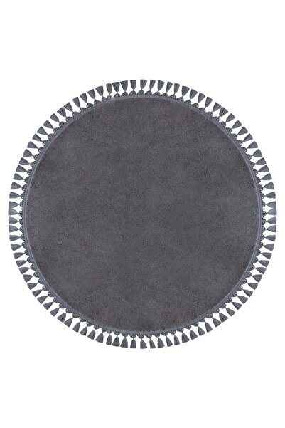 Valery Home Plush Anthracite Vl Round Comfort Pompom Fringed Runner Carpet