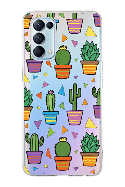 PrintiFy Oppo Reno 5  ile Uyumlu 1mm Slim Fit Water Color 4 Baskılı Şeffaf  K...