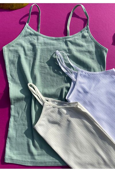 VicTroy Cotton 3-Piece Rope Strap Corded Lycra Green, Ecru, White Women's Athlete 64v20
