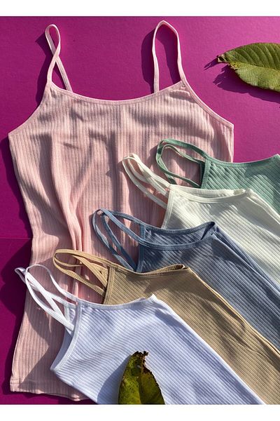VicTroy Women's Corded 6-Piece String Strap Cotton Undershirt ( Pink, White, Skin, Blue, Ecru, Green )