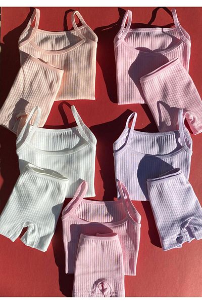 VicTroy Girl's Ribbed 5 Pieces Rope Strap Cotton Flexible Undershirt and Panty Set 34v20