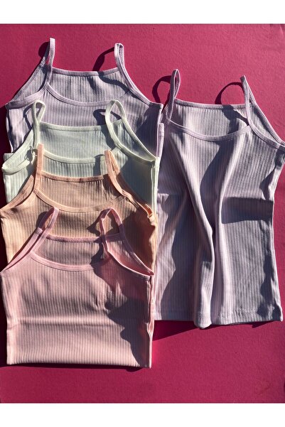 VicTroy Kız Çocuk Fitilli 4 Adet İp Askılı Pamuklu Esnek Atlet ve Külot Takımı