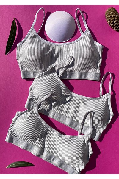 VicTroy 3-Piece Gray Corded Thin Rope Strap Cotton Half Tank with Pads (M=70-75, L=80-85, XL=90-95 )