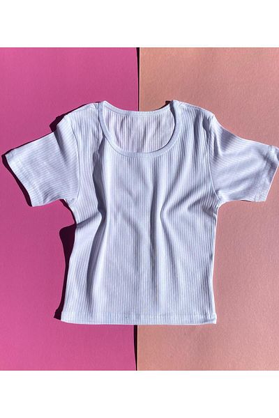 VicTroy Λευκό Καμισόλ Crop Top - Ομφαλός, Crew Neck 64V44