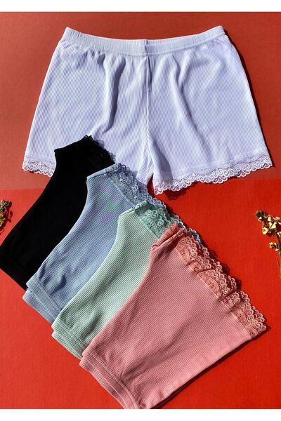 VicTroy Camisole 5-Piece Green, Dried Rose, White, Black and Blue Color Cotton Corded Women's Boxer-Shorts 50V22