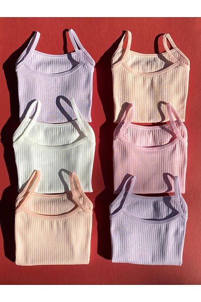 VicTroy 6 Pieces of Corded Girl's Cotton Stretchy Rope Strap Tank Top