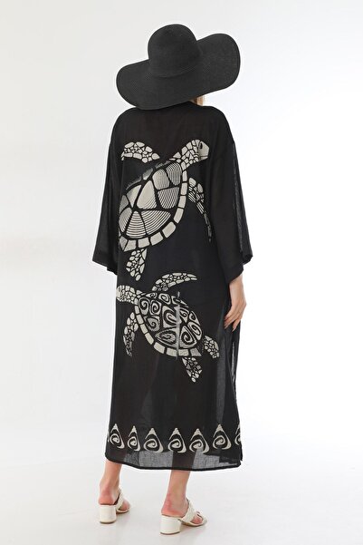Miss Madly Kimono Kadın Siyah Taş Kaplumbağa Baskılı Miss13256