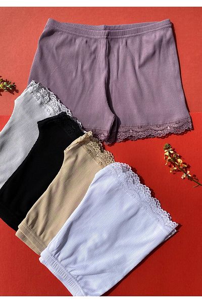VicTroy Camisole 5-Piece Nude, Gray, White, Purple and Black Color Cotton Ribbed Women's Boxer-Shorts 50V22