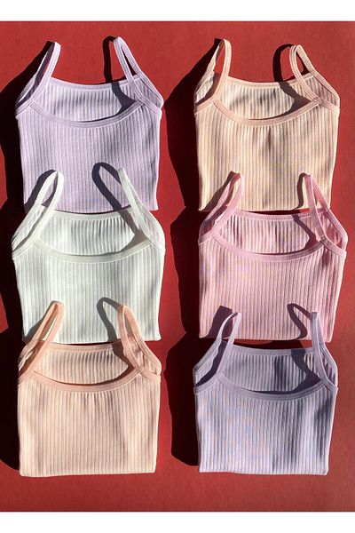 VicTroy 6 Pieces of Corded Girl's Cotton Stretchy Rope Strap Tank Top