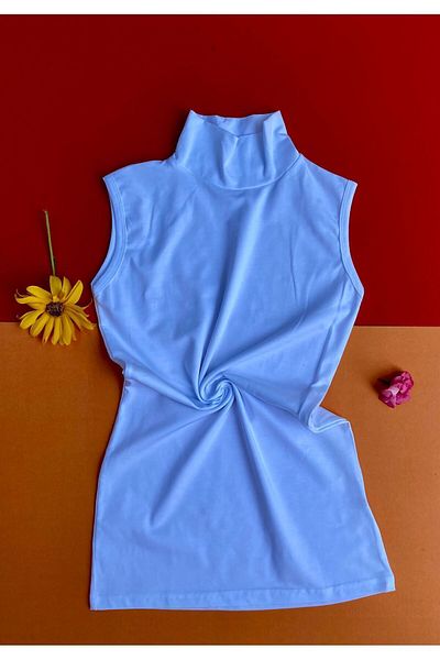 VicTroy 2 Pieces Black and White Color Turtleneck Turtleneck Zero Sleeve (SLEEVELESS) Cotton Bodysuit (BADİ)