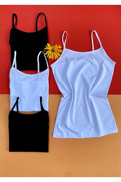 VicTroy Lycra 4-Piece Black and White Rope Strap Cotton Undershirt
