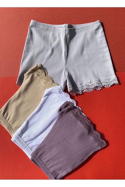 VicTroy Boxer pentru femei, 4 piese, din bumbac, culoare nud, gri, violet și alb, cu nervuri, 50V22