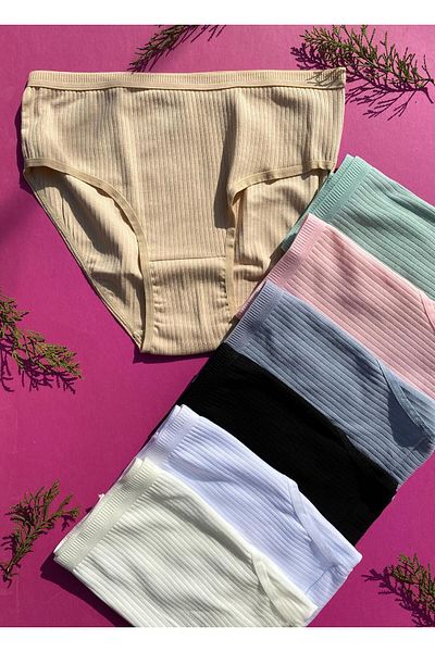 VicTroy Cotton 7-Piece All Colors in Stock Color Ribbed Triangle Women's Panties 50G20