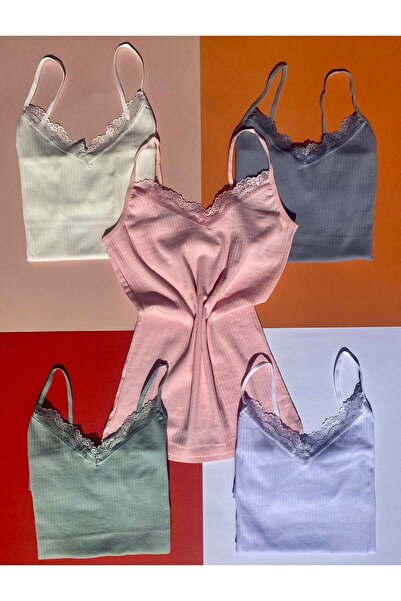 VicTroy Καμισόλα 4 τεμαχίων Οβάλ λαιμόκοψη με λουράκι δαντέλα-μπλουζάκι