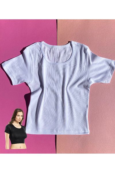 VicTroy Λευκό Καμισόλ Crop Top - Ομφαλός, Crew Neck 64V44