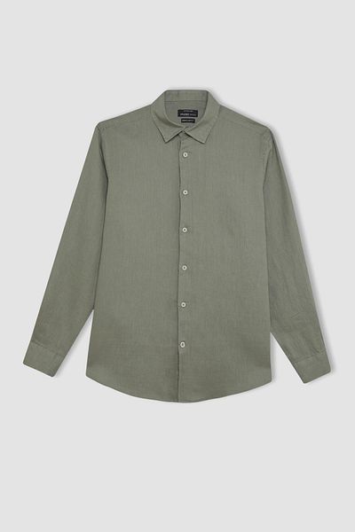 DeFacto Πουκάμισο λινό Polo Neck Regular Fit - Μακρυμάνικο C1825ax24sm
