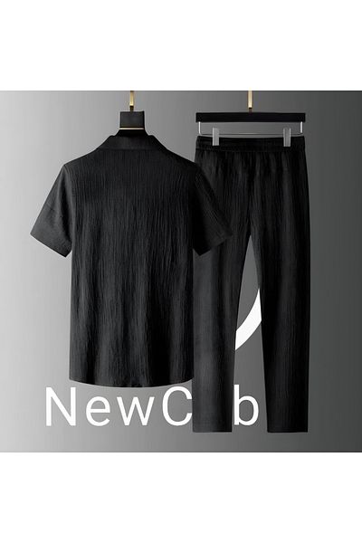 NewCabin Set de tricou și pantaloni de sport unisex de vară - Noul sezon, țesătură ondulată înfășurată, lycra, mânecă scurtă