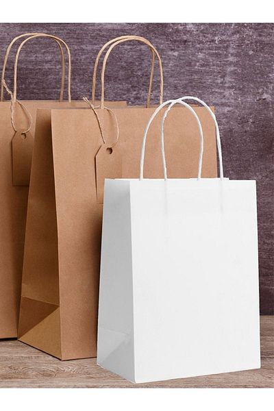Elif mağazacılık 25 Pieces Kraft Paper Handle Cardboard Bag - 25x31