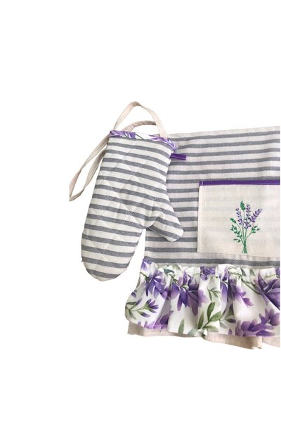 Sister Home Design Lavanta Model, Fırfırlı, Buldan Keten Fırın Önlüğü (ÖRTÜSÜ...