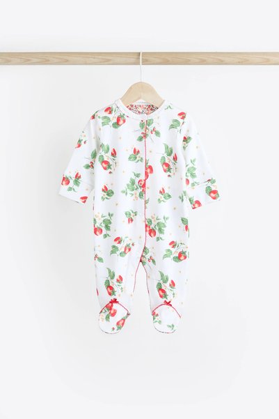 Next Baby طقم أكياس نوم مكون من 4 قطع مطرزة بنمط الفراولة باللونين الأحمر/الأبيض مصنوع من القطن العضوي بنسبة 100% ALY01458