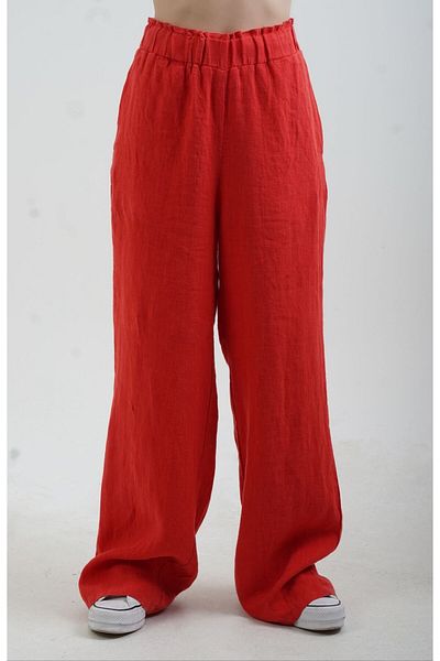 Zelish My Sister Red Linen - Wide Leg Trousers with Elastic Waist