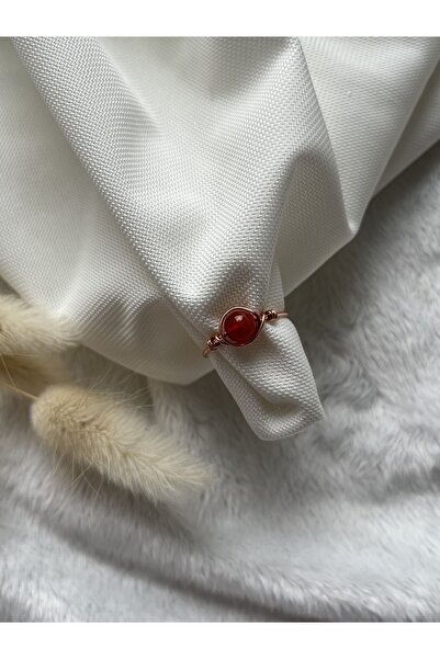 PelvedDesign Karneol Karnelyan Taşı Bakır Ayarlanabilir Doğal Taş Tel Yüzük