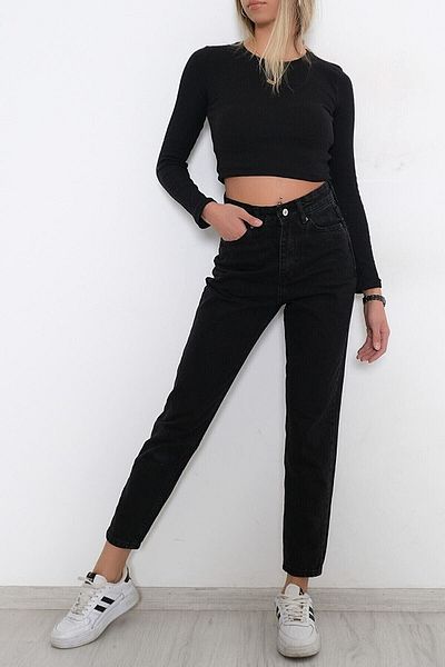 dressmix Flexible Lycra High Waist Black Mom Jeans - Size 1 (Small Forehead)