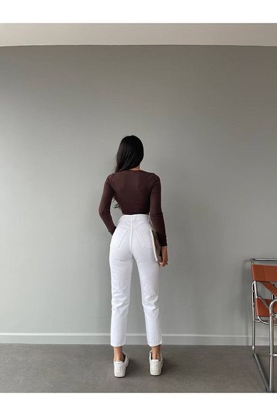 dressmix Women's High Waist White Boyfriend Jeans Lycra Stretchy Jeans