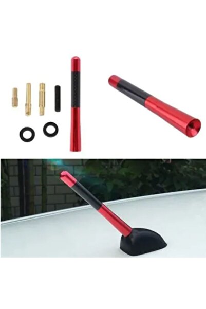 MeyZone Oto Araç Anten Anten Çubuğu Spor Kısa Kırmızı-Karbon Radio Anteni