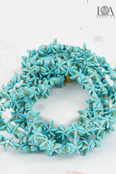 LANDOFACCESSORY Natural Stone Beads - Starfish Turquoise Blue - 18 Pieces Nec...