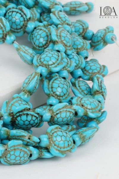 LANDOFACCESSORY Pressed Natural Stone - Necklace Bracelet Accessory - Natural Stone Beads - Tortoise Turquoise Blue - 10 Pieces