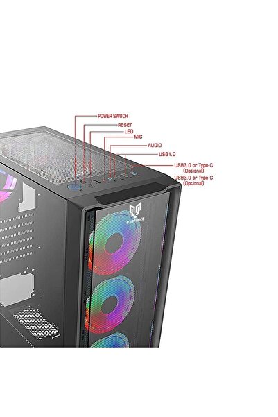 Blueforce Phoenix 4* Rgb Fanlı Atx-mini Atx Itx Uyumlu Mid Tower Gaming Oyuncu Bilgisayar Kasası Psu'suz