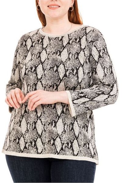 trikobis Snake Jacquard Three-Quarter Sleeve Special Design Knitwear Tunik
